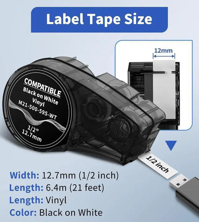 Alt view image 3 of 6 - Compatible with Label Tape M21-500-595-WT All-Weather Vinyl Tape