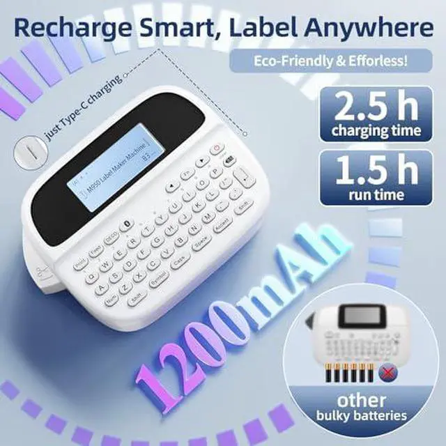 Alt view image 4 of 7 - M950 Label Maker Machine Bundle, Rechargeable Portable Labeler Machine with 7 Tapes 12mm White, Bluetooth Handheld Label Printer, Backlit Inkless Labeling Maker for Office School Home