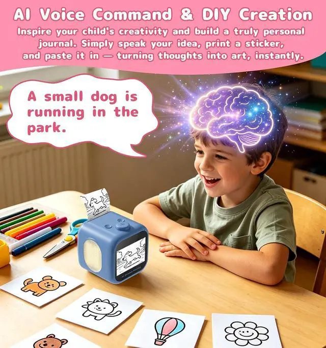 Alt view image 2 of 7 - Sticker Printer, 3.5" HD Touchscreen Mini Thermal Inkless Printer with Ambient Light, WiFi Portable Sticker Maker Machine with 2000mAh Battery for Kids DIY, Journaling & Gift(Blue)