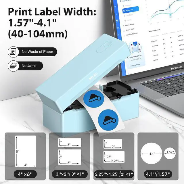 Alt view image 3 of 7 - Nelko Thermal Shipping Label Printer (Blue), 4x6 Shipping Label Printer for Small Business Label Holder (Black), Thermal Label Holder for Rolls and Fan-Fold Labels