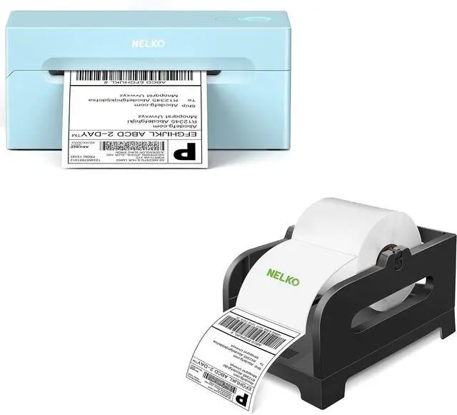 Main image of Nelko Thermal Shipping Label Printer (Blue), 4x6 Shipping Label Printer for Small Business Label Holder (Black), Thermal Label Holder for Rolls and Fan-Fold Labels