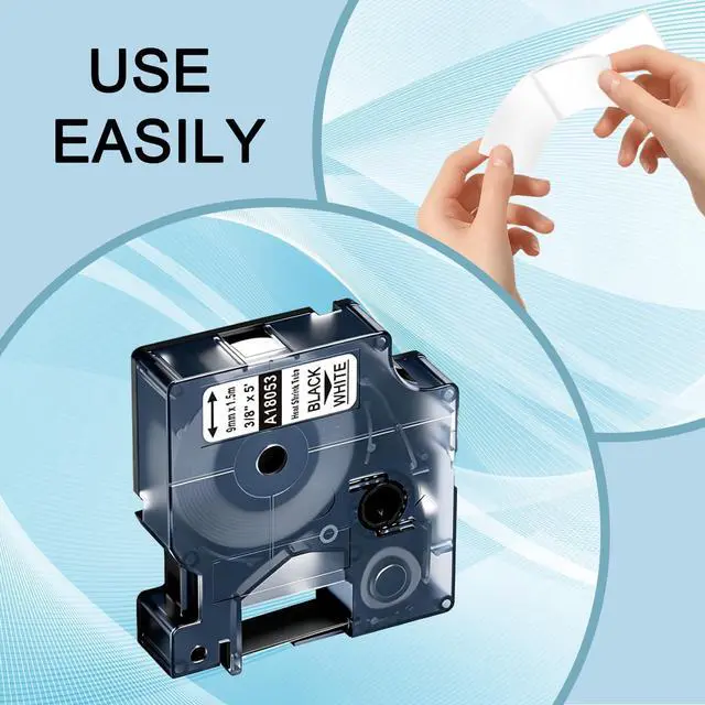 Alt view image 5 of 7 - 10-Pack Compatible for DYMO 18053 Rhino Industrial Heat-Shrink Labels 3/8" Tube Black Print on White forRhino 4200 5200 6000 Industrial Label Maker