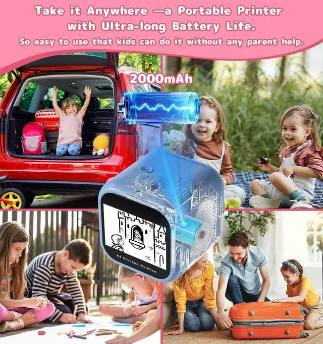 Alt view image 6 of 7 - Sticker Printer, 3.5" HD Touchscreen Mini Thermal Inkless Printer with Ambient Light, WiFi Portable Sticker Maker Machine with 2000mAh Battery for Kids DIY, Journaling & Gift(Blue)