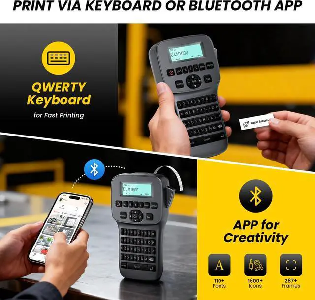 Alt view image 3 of 7 - Label Maker Machine with-Tape, Industrial Label Makers Bluetooth, Heat Shrink Label Maker Waterproof-Labels, LM1600 Handheld Labeling Machine Rechargeable Cable Electrician Portable Labeler Backlit