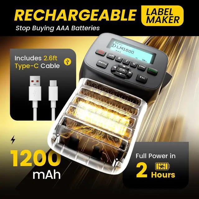 Alt view image 4 of 7 - Label Maker Machine with-Tape, Industrial Label Makers Bluetooth, Heat Shrink Label Maker Waterproof-Labels, LM1600 Handheld Labeling Machine Rechargeable Cable Electrician Portable Labeler Backlit