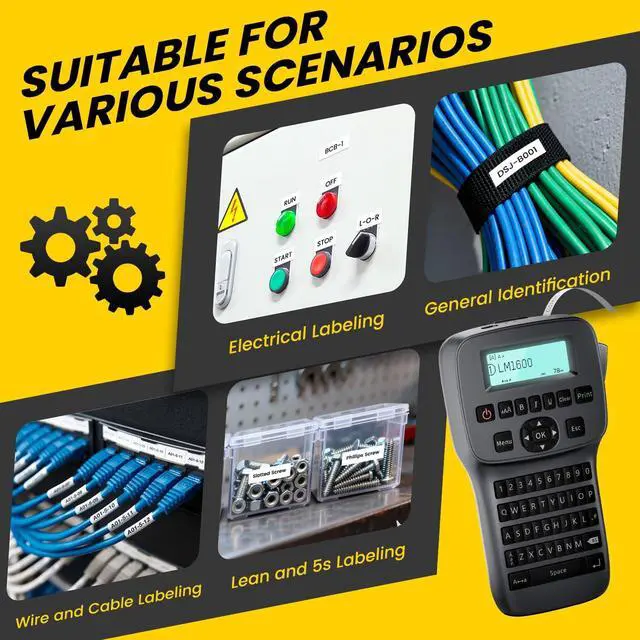 Alt view image 2 of 7 - Label Maker Machine with-Tape, Industrial Label Makers Bluetooth, Heat Shrink Label Maker Waterproof-Labels, LM1600 Handheld Labeling Machine Rechargeable Cable Electrician Portable Labeler Backlit