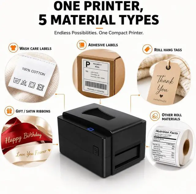 Alt view image 2 of 7 - Satin Ribbon Printing Machine with Holder, 300 Dpi Digital Ribbon Printer Thermal Label Printer Foil Stamping Printing Machine, 127mm/s, DIY Decorative Ribbon