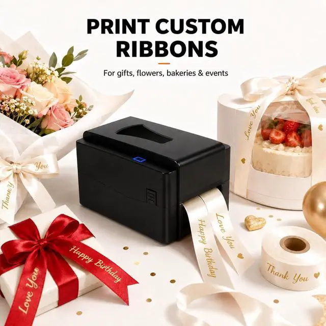 Alt view image 3 of 7 - Satin Ribbon Printing Machine with Holder, 300 Dpi Digital Ribbon Printer Thermal Label Printer Foil Stamping Printing Machine, 127mm/s, DIY Decorative Ribbon