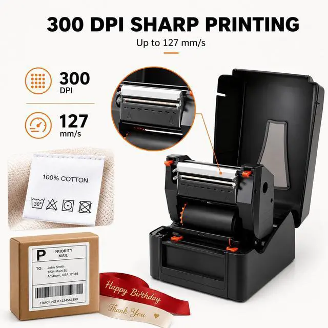 Alt view image 4 of 7 - Satin Ribbon Printing Machine with Holder, 300 Dpi Digital Ribbon Printer Thermal Label Printer Foil Stamping Printing Machine, 127mm/s, DIY Decorative Ribbon