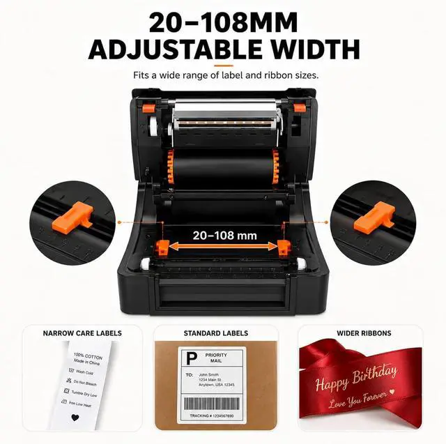 Alt view image 6 of 7 - Satin Ribbon Printing Machine with Holder, 300 Dpi Digital Ribbon Printer Thermal Label Printer Foil Stamping Printing Machine, 127mm/s, DIY Decorative Ribbon