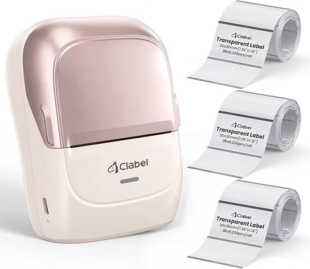 Main image of Transparent Label Printer, 221B Bluetooth Thermal Label Maker Bundle with 50x30mm Clear Black Mark Labels (3 Rolls) Waterproof & Inkless for Handmade Soap, Etsy Crafts, Glass Jars, Lab Vials