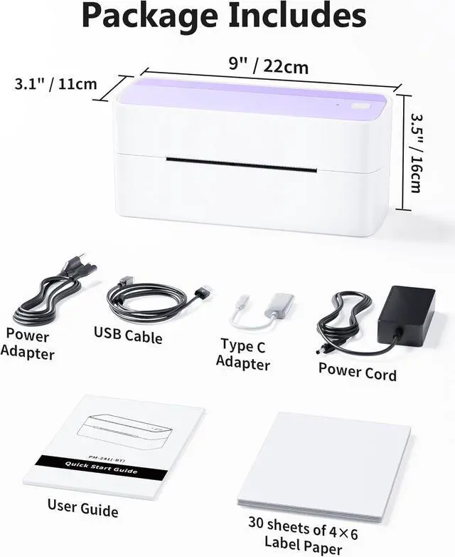 Alt view image 6 of 7 - Phomemo 241BT Bluetooth Shipping Label Printer Purple & 200Pcs Transparent Thermal Label 4x3