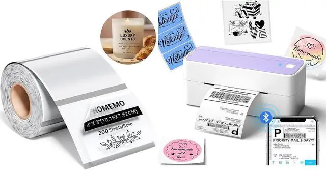 Main image of Phomemo 241BT Bluetooth Shipping Label Printer Purple & 200Pcs Transparent Thermal Label 4x3