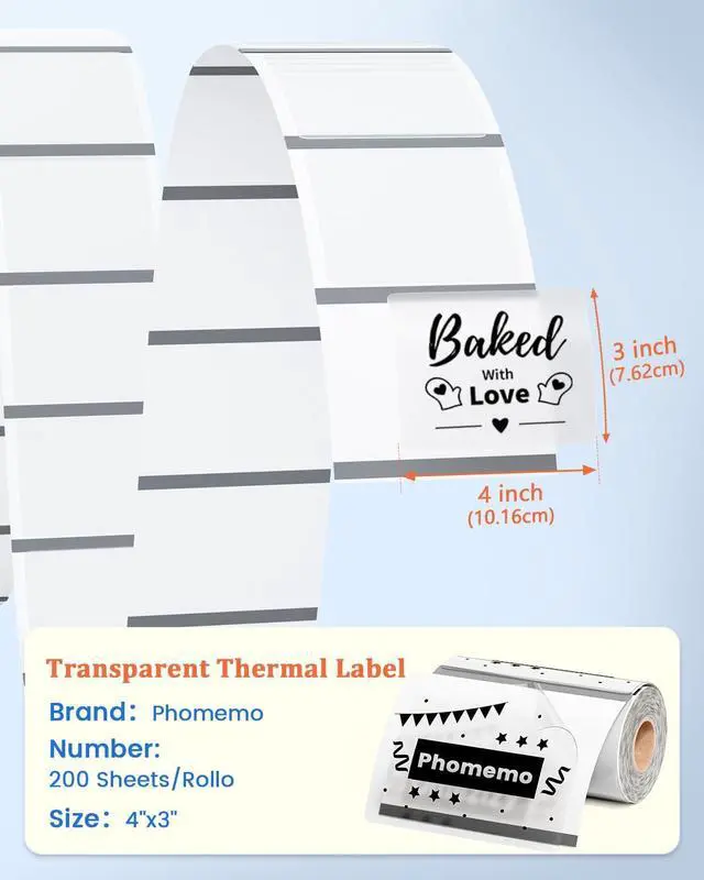 Alt view image 7 of 7 - Phomemo 241BT Bluetooth Shipping Label Printer Purple & 200Pcs Transparent Thermal Label 4x3