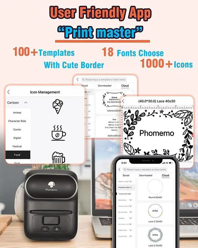 Alt view image 2 of 7 - Phomemo Label Maker Set- M110S Bluetooth Thermal Printer for Business, Office, School, Home-use, Clothing Labels, Black