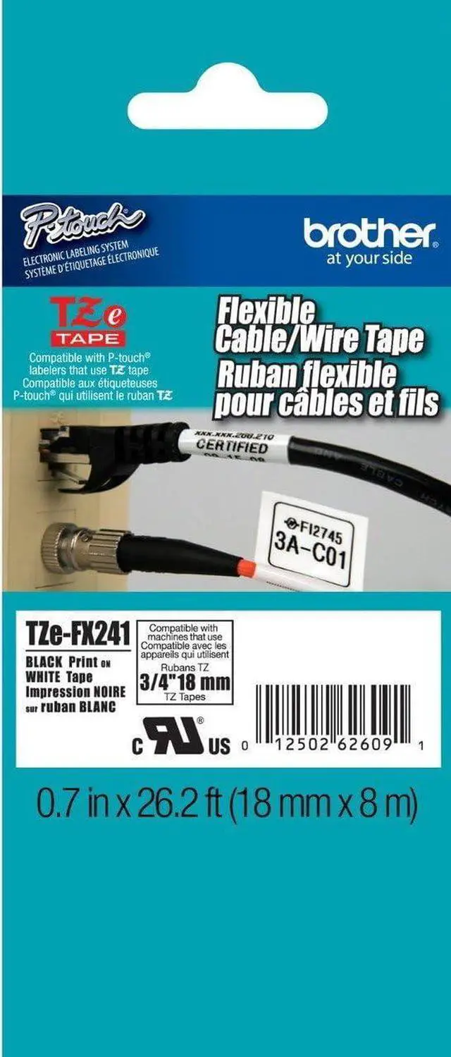 Main image of 2/Pack Genuine Brother 3/4" (18mm) Black on White Flexible Cable/Wire TZe P-Touch Tape for Brother PT-D600, PTD600 Label Maker