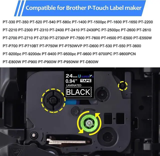 Alt view image 6 of 7 - 30 Pack TZe-355 24mm 0.94 Laminated Black Tape Compatible with Brother P Touch Label Tape 1 inch TZe TZ-355 TZe355 White on Black TZe TZ Label for PT-D600 PT-D610BT PT-P700 PT-P710BT