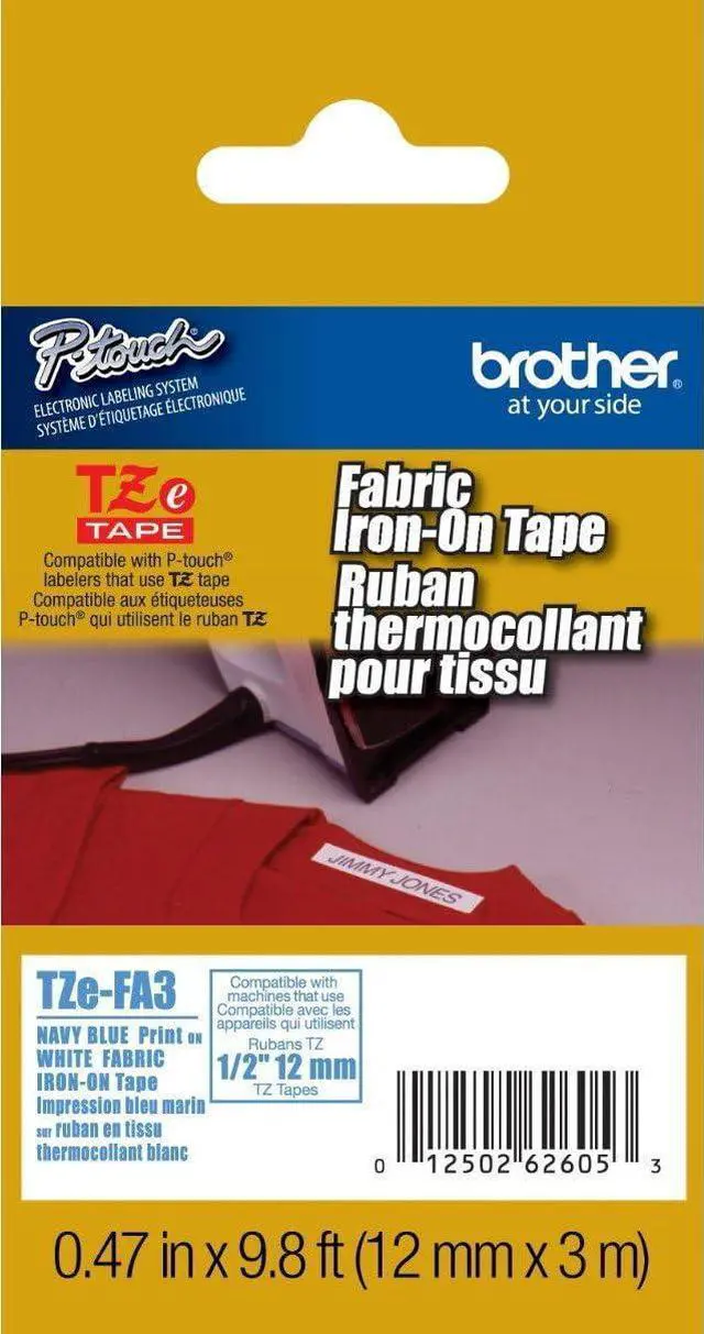 Main image of 2/Pack Genuine Brother 1/2" (12mm) Navy Blue on White Iron on Fabric TZe P-Touch Tape for Brother PT-1910, PT1910 Label Maker