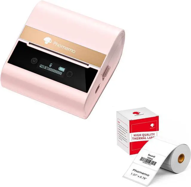 Main image of Phomemo-M260 Label Maker 3 Inch 80mm Bluetooth Thermal Label Printer with White Thermal Label Paper 1.57"x 0.78" (40mm x 20mm)-Pink