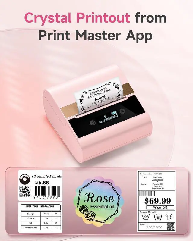 Alt view image 7 of 7 - Phomemo-M260 Label Maker 3 Inch 80mm Bluetooth Thermal Label Printer with White Thermal Label Paper 1.57"x 0.78" (40mm x 20mm)-Pink