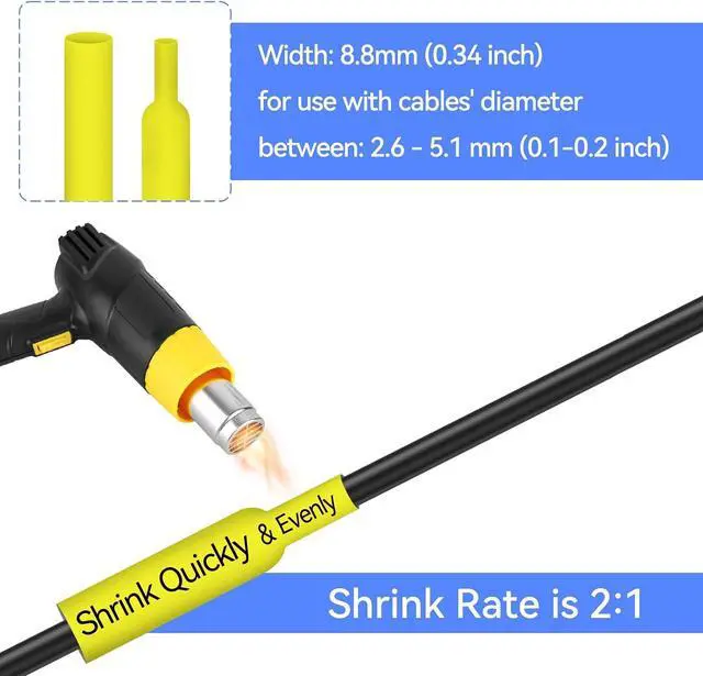 Alt view image 6 of 7 - 8 Pack HSe-621 Heat Shrink Tube Cable Label Tubing Black on Yellow HSe621 HS621 0.34inch (8.8mm) x 4.9ft (1.5m) Compatible for Brother P Touch Maker PT-E300 E500 P710BT P700 P750WVP P900
