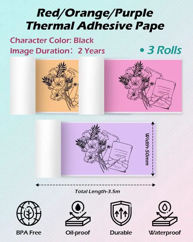 Alt view image 6 of 7 - Phomemo M04AS Mini Printer with 53mm Color Adhesive Paper Bundle