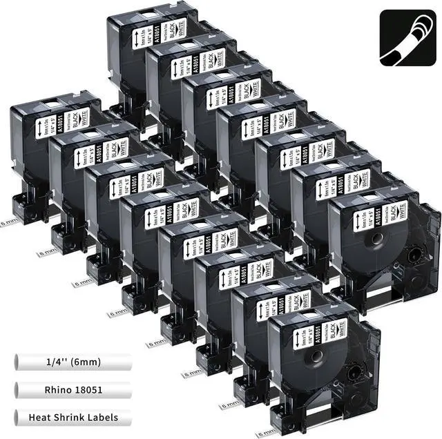 Main image of 15-PK 18051 Replace for DYMO Rhino 4200 5200 Heat Shrink Labels 1/4'' White