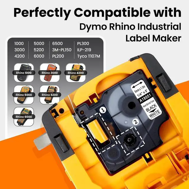 Alt view image 3 of 7 - 15-PK 18051 Replace for DYMO Rhino 4200 5200 Heat Shrink Labels 1/4'' White