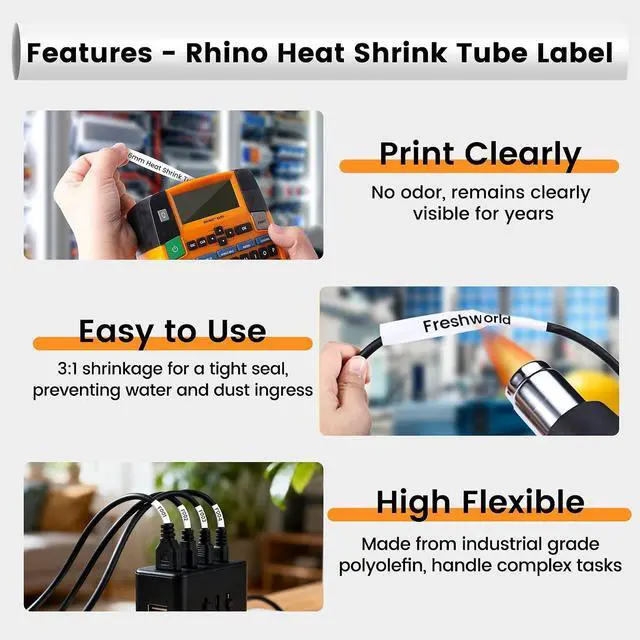 Alt view image 4 of 7 - 15-PK 18051 Replace for DYMO Rhino 4200 5200 Heat Shrink Labels 1/4'' White