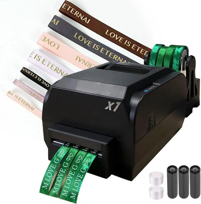 Main image of Satin Ribbon Printing Machine with Holder,200 Dpi Digital Ribbon Printer Thermal Label Printer Foil Stamping Printing Machine, 150mm/s,Supports 50+ Languages, DIY Decorative Ribbon (Four Row)