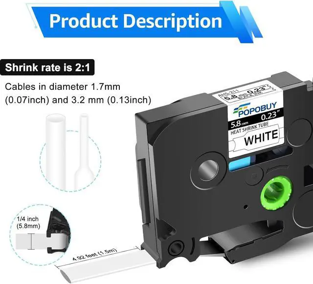 Alt view image 2 of 6 - 5 Pack Heat Shrink Tube Label Compatible for Ptouch HSe-211 HSe221 HSE-231 HSE241 HSE251 Black on White Wire Cable for PT-D400 PT-D450 PT-E300 PT-P710BT E300 E500 P900 Printer