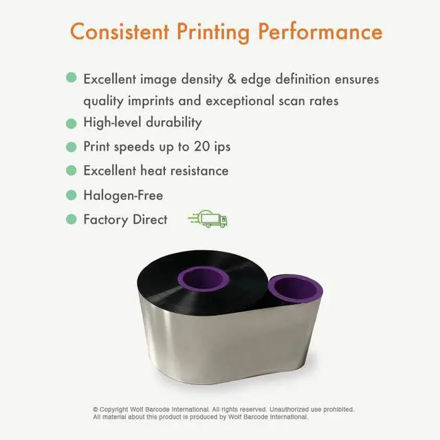 Alt view image 3 of 7 - 1 Roll 5.98" x 1968' (152mm x 600m) Standard Near-Edge Wax/Resin Thermal Transfer Ribbon Black 1" Core Coated Side Out (CSO) for 9550 Printers