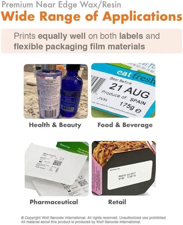 Alt view image 4 of 7 - 1 Roll 5.98" x 1968' (152mm x 600m) Standard Near-Edge Wax/Resin Thermal Transfer Ribbon Black 1" Core Coated Side Out (CSO) for 9550 Printers
