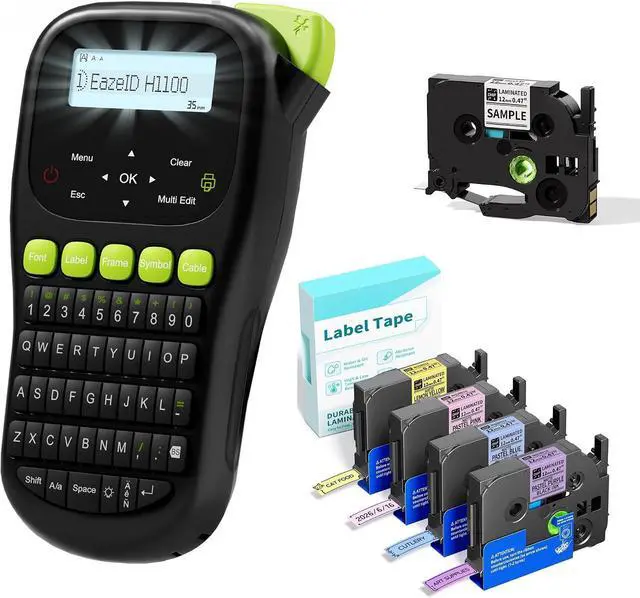 Main image of Label Maker with 5PK Color Tapes, Cable Label Maker Waterproof-Labels, Handheld Electric Label Maker with Keyboard, Wire Labeler for Home Office Industrial Warehouse Use, H1100