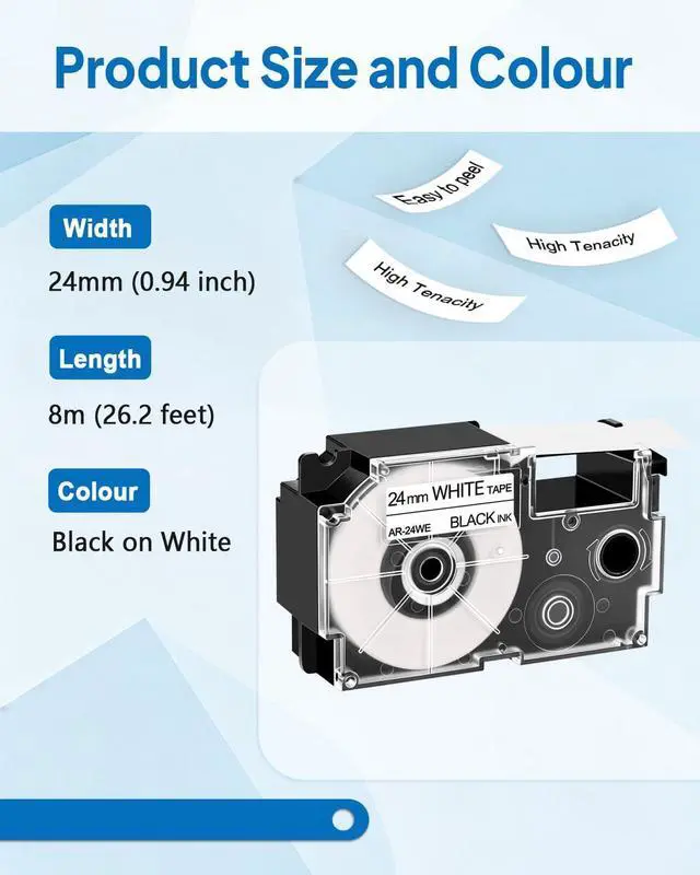 Alt view image 2 of 7 - Cruxer 10Pack Replacement for XR-24WE XR-24WE1 AR-24WE 24mm 0.94 Black on White Self-Adhesive Label Tape Compatible with Casio KL-E550 KL-820 KL-C500 KL-G2 KL-G2TC KL-7400 KL-8100 Label Makers