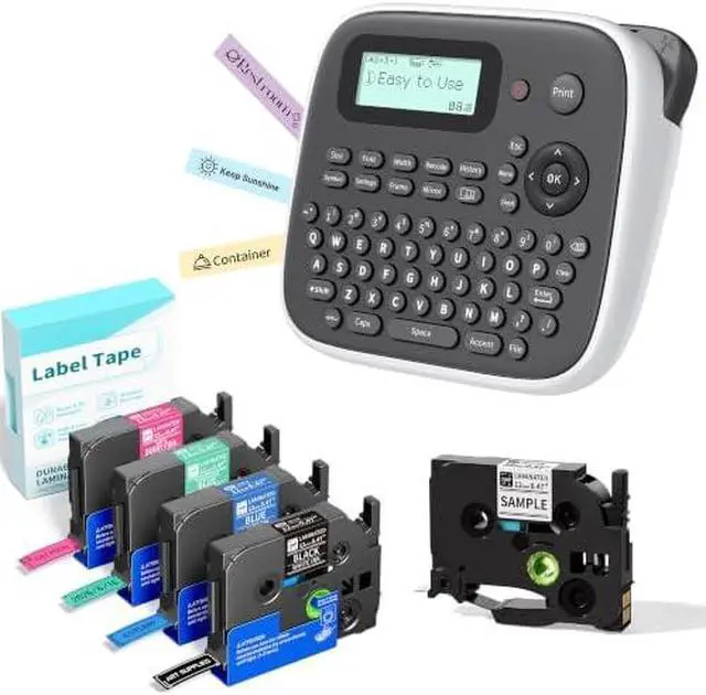 Main image of Label Maker with 5PK Color Tapes Waterproof-Labels, Keyboard Labeler Machine Portable, D210S Desktop Labelmaker Multiple Symbols for Home Small Business Kids Teachers School Supplies
