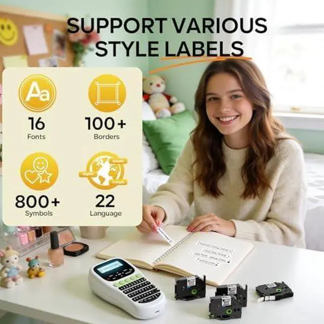 Alt view image 5 of 7 - Vixic Label Maker Machine, Labeler Machine with Colored Tapes Waterproof, Handheld Label Printer, H1100 Labelmaker with Different Fonts & Backlit Screen for Kids School Items Home Office Labeling