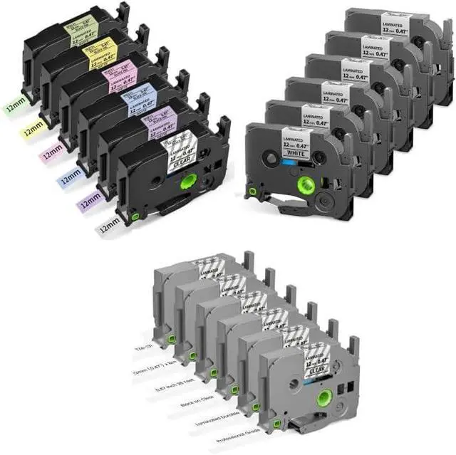 Main image of 18-Pack Label Maker Tape, White + Clear + Pastel Colored Tape Compatible with Brother P-Touch Label Maker