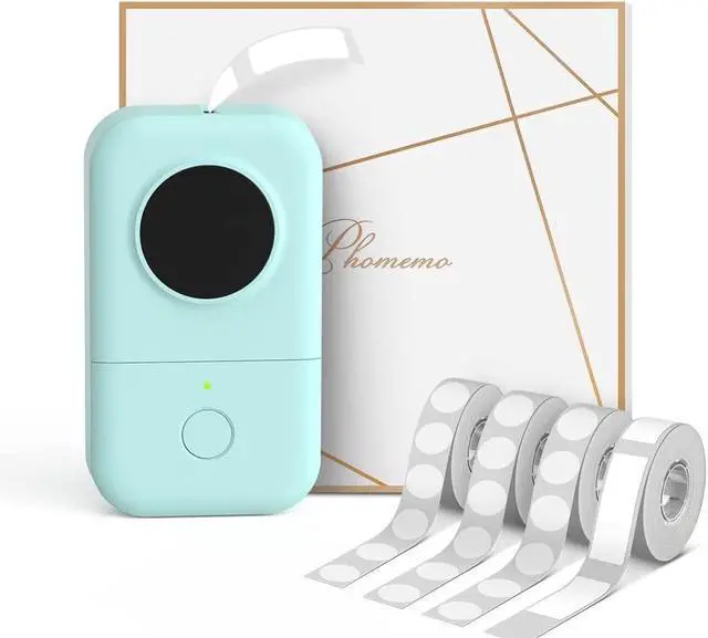 Main image of Phomemo D30 Label Maker with 4 Tapes - Black on White Round Tape, Rectangle Tape, Mini Bluetooth Label Printer, Portable Smart Phone Handheld Sticker Mini Labeler Inkless Rechargeable BPA-Free