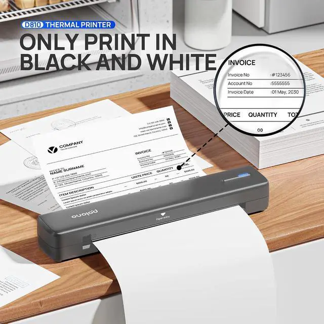 Alt view image 4 of 7 - POLONO Portable Printer Wireless for Travel, D810 Bluetooth Thermal Printer Support for 8.5"x11" US Letter, Inkless Compatible with iOS, Android, Laptop for Office, Car and Home, Grey