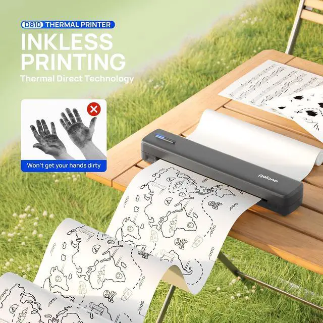 Alt view image 7 of 7 - POLONO Portable Printer Wireless for Travel, D810 Bluetooth Thermal Printer Support for 8.5"x11" US Letter, Inkless Compatible with iOS, Android, Laptop for Office, Car and Home, Grey
