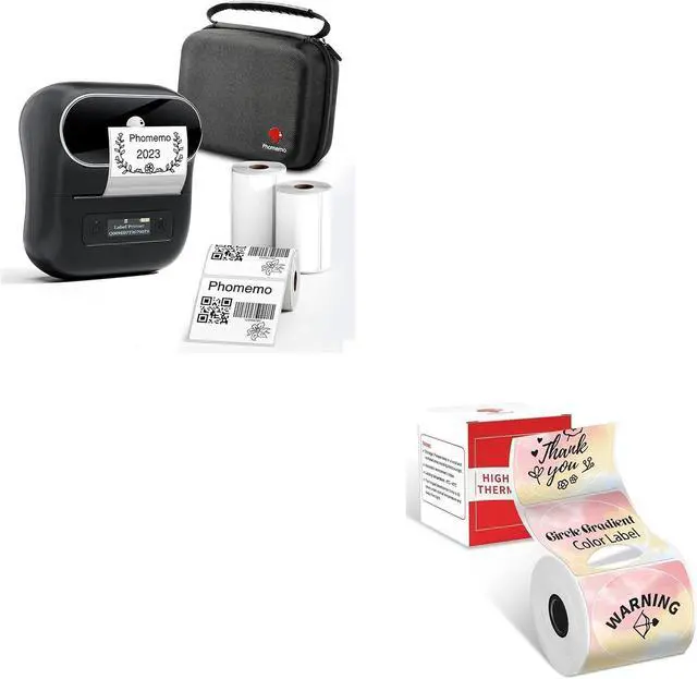 Main image of Phomemo M220 Label Printer & 1 Rolls Gradient Rainbow 1.96"x1.96" Round Thermal Label & 3 Pack Label & 1 Case, for Mailing, Storage, Address, Clothing, Home, Office
