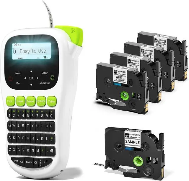 Main image of Vixic Label Maker Machine with 5 Tapes Laminated White, Label Maker Waterproof-Labels, Handheld Labeler Machine with Backlit Screen for Home School Office Organization, Multiple Fonts Easy to Use