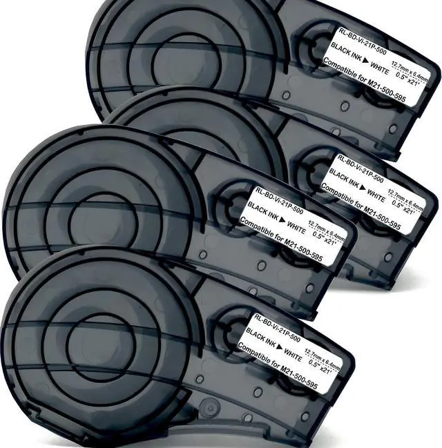 Main image of Compatible Label Tape Replacememt for M21-500-595-WT Cartridge Ribbon, 3/4 inches Adhesion Vinyl Labels Tape, Black on White Work with BMP21-PLUS/LAB,M210 LAB M211 Printer, 0.5" Width-4 Roll