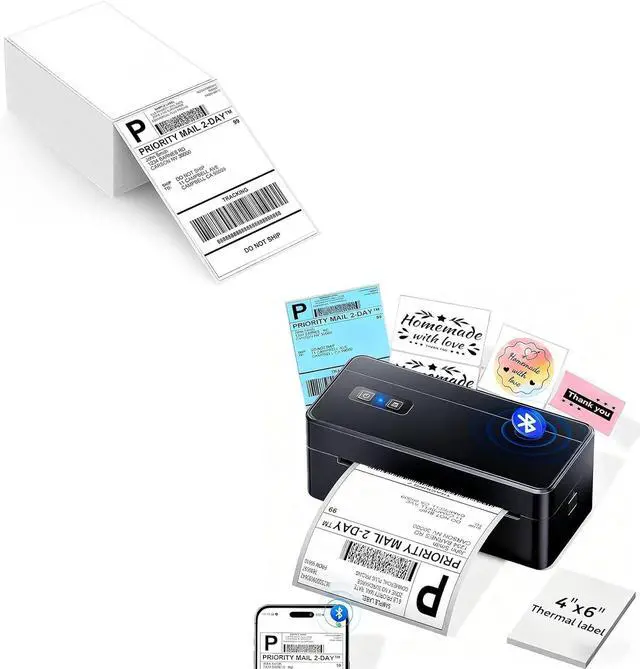 Main image of ASprink 2410BT Bluetooth Shipping Label Printer 4x6&500Pcs 4x6 Fold Labels, 2026 Upgraded Thermal Label Printer