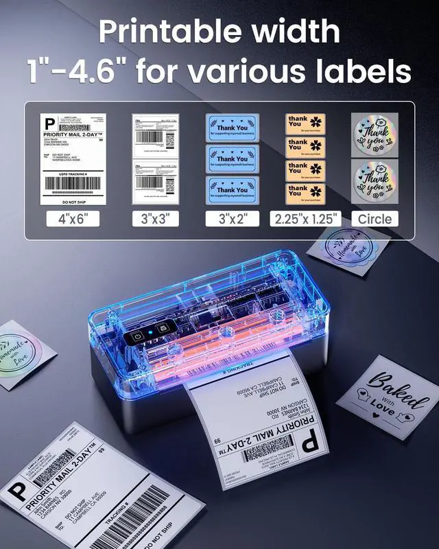 Alt view image 3 of 4 - ASprink 2410BT Bluetooth Shipping Label Printer 4x6&500Pcs 4x6 Fold Labels, 2026 Upgraded Thermal Label Printer