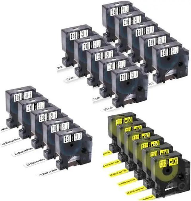 Main image of 21-Pack Label Maker Tape, Including 15-Pack 12mm White 45013 + 6-Pack 12mm Yellow 45018, Compatible with Dymo LabelManager 160 210D 260P 280 360D 420P 500TS 640CB PnP