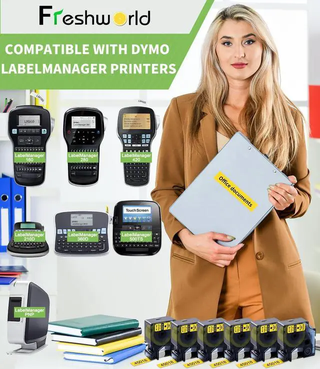 Alt view image 4 of 7 - 21-Pack Label Maker Tape, Including 15-Pack 12mm White 45013 + 6-Pack 12mm Yellow 45018, Compatible with Dymo LabelManager 160 210D 260P 280 360D 420P 500TS 640CB PnP