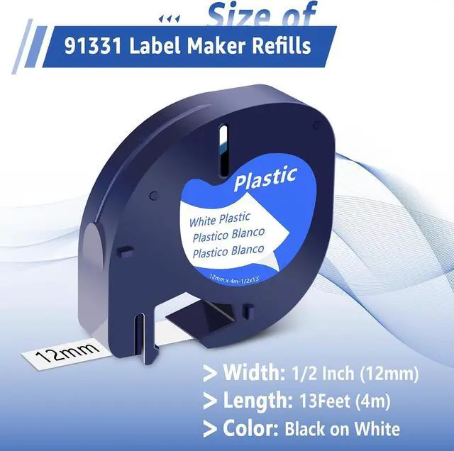 Alt view image 4 of 7 - Compatible for Dymo LetraTag Refills 10PK 91331 Black on White 10PK 16952 Black on Clear Plastic Label Tape 1/2'' 12mm x 4m for Letratag Label Maker 200B LT-100H LT-100T QX50