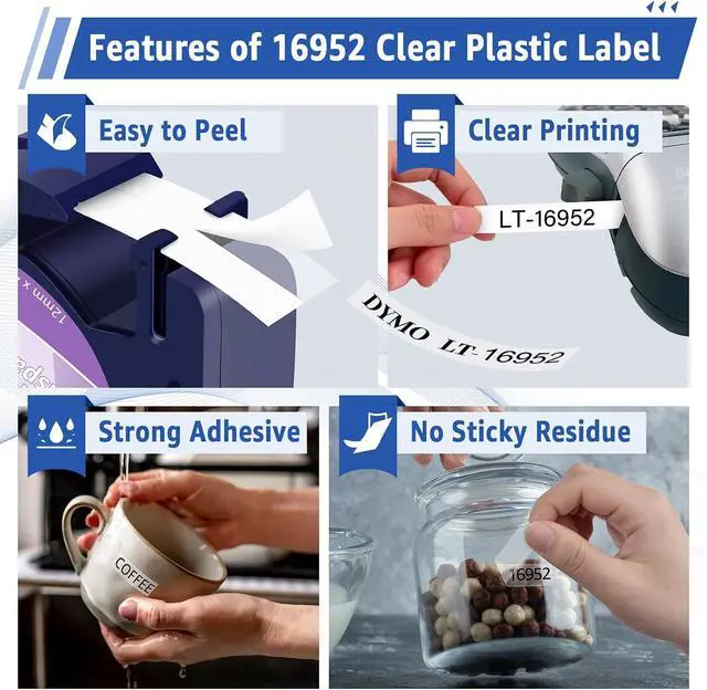 Alt view image 5 of 7 - Compatible for Dymo LetraTag Refills 10PK 91331 Black on White 10PK 16952 Black on Clear Plastic Label Tape 1/2'' 12mm x 4m for Letratag Label Maker 200B LT-100H LT-100T QX50